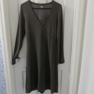 Horny Toad (Toad & Co) faux wrap BROWN athleisure long-sleeve dress M